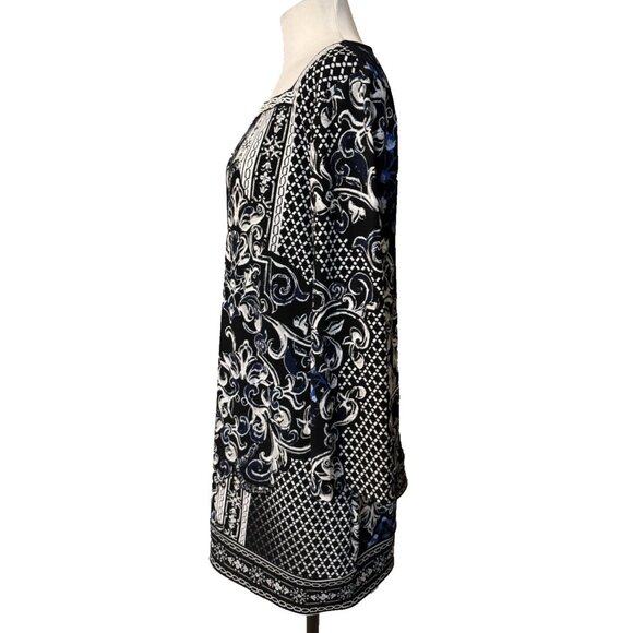 WHBM Dress Black Blue White XL Colorful 3/4 Long Sleeve Stretch Shift Washable - Picture 7 of 12